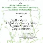 Podziękowanie za udział w II Ogólnopolskiej Akcji Siania Nasionek Czytelnictwa